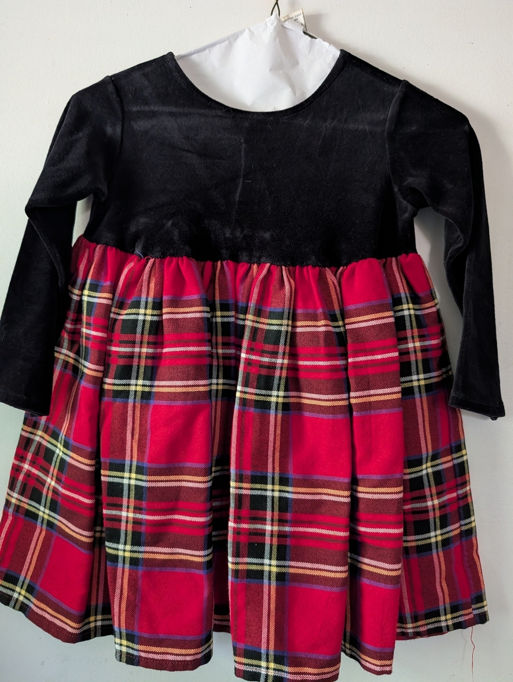 The Children's Place Black Velvet Top Red Plaid Skirt Kids Costume Dress